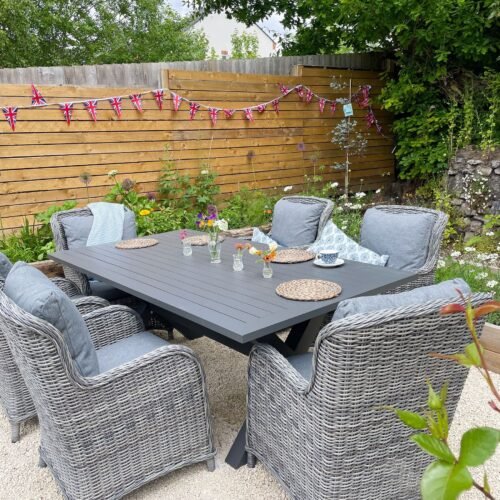 ZMI7 A Cascais Garden Dining Set 6 Seater with Cushions PE Rattan Grey